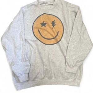 Cozy Gray Crewneck Sweater with Smiley Design